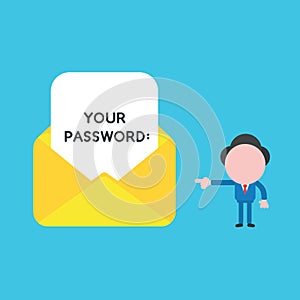 Vector illustration concept of businessman character pointing open envelope and written your password on paper