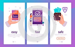 Vector illustration concept for easy, fast and safe mobile money payments