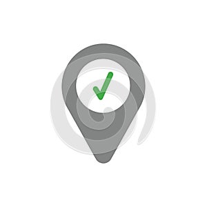 Vector icon concept of check mark inside map pointer