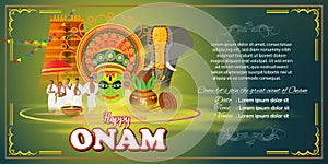 Vector illustration concept of Happy Onam festival greeting.