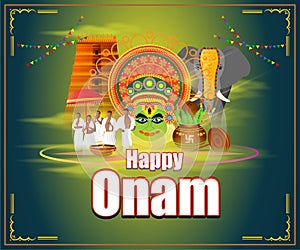 Vector illustration concept of Happy Onam festival greeting.