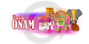 Vector illustration concept of Happy Onam festival greeting.