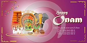 Vector illustration concept of Happy Onam festival greeting.