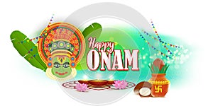 Vector illustration concept of Happy Onam festival greeting.