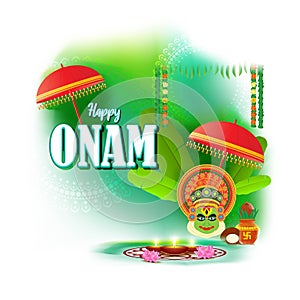 Vector illustration concept of Happy Onam festival greeting.