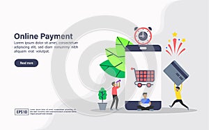 Vector illustration concept of online payment. Modern illustration conceptual for banner, flyer, promotion, marketing material,