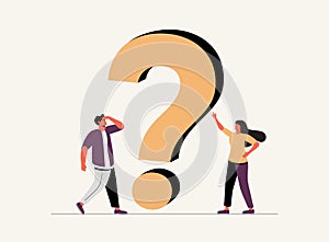 Vector illustration, concept illustration of people frequently asked questions around question marks, answer to question