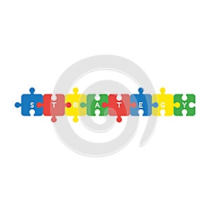 Vector icon concept of strategy word written on puzzle jigsaw pi