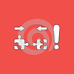 Vector illustration concept of two pieces of jigsaw puzzle that are incompatible with each other and exclamation mark