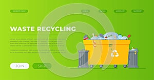 Vector illustration of the concept of waste recycling. Sort garbage into containers.