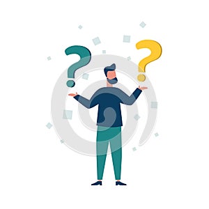 Vector illustration, conceptual illustration of frequently asked questions exclamation marks and question marks, answer to