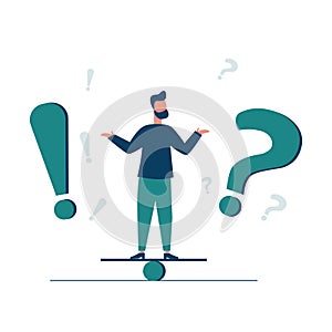 Vector illustration, conceptual illustration of frequently asked questions exclamation marks and question marks, answer to