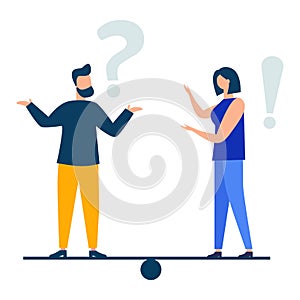 Vector illustration, conceptual illustration of frequently asked questions exclamation marks and question marks, answer to