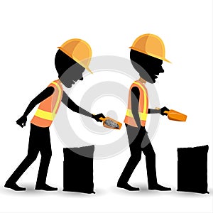 Vector illustration of construction workers silhouettes isolated on a white background.