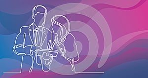 Continuous line drawing of cowokers discussing