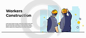 Vector illustration of a contractor is designing a building