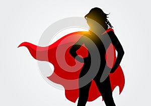 Vector Illustration Female Superhero Silhouette With Cape In Action Poses photo