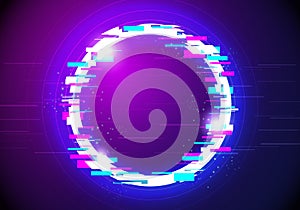 Vector Illustration glitched glow circle frame design. Modern distorted glitch style background. Graphic Design for Banner, Poste photo