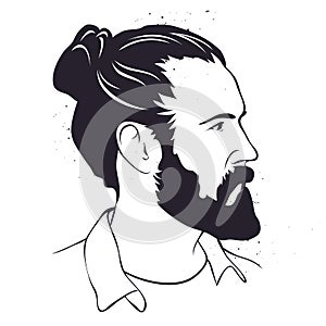 Vector Illustration Hand Drawn Man With Beard In Profil