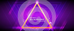 Vector illustration neon glowing techno lines, hi-tech futuristic abstract background template with triangle shapes