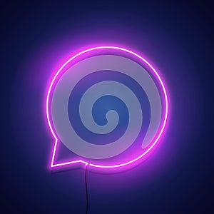 Vector illustration speech bubble neon lamp wall sign isolated on background. pink power glowing message circle bulb banner.