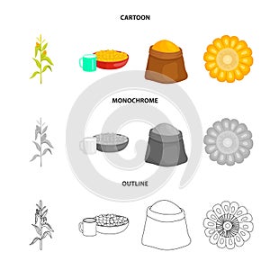 Vector illustration of cornfield and vegetable logo. Collection of cornfield and vegetarian stock symbol for web.