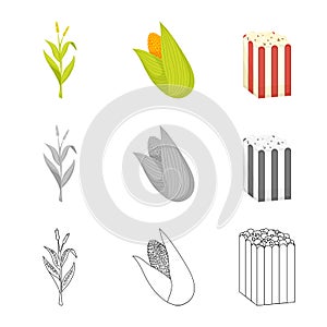 Vector illustration of cornfield and vegetable sign. Collection of cornfield and vegetarian vector icon for stock.