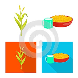 Vector design of cornfield and vegetable symbol. Set of cornfield and vegetarian stock vector illustration.