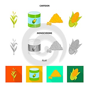 Vector illustration of cornfield and vegetable sign. Set of cornfield and vegetarian stock symbol for web.