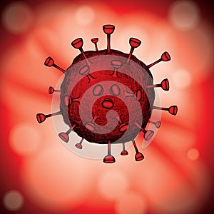 Vector illustration of Coronavirus on a blurry red background