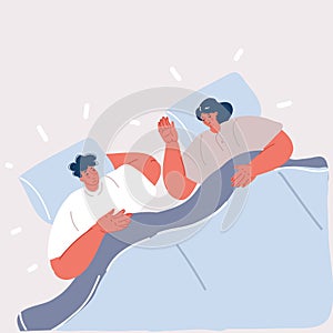 Vector illustration of couple in bathrobes sleeping in bed