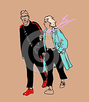 Vector illustration couple of elderly man and woman