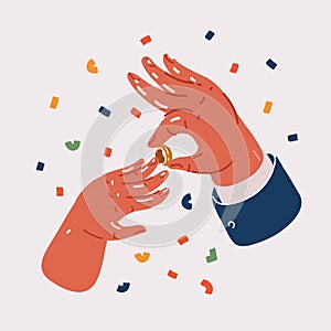 Vector illustration of Couple hands marrige and give rings to each other