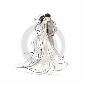 Continuous Line Wedding Illustration In Gritty Elegance photo