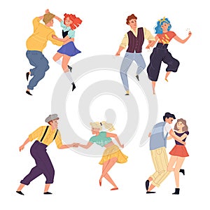 Vector illustration couples dance twist set