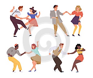 Vector illustration couples dance twist set