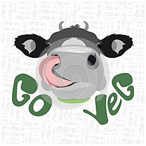 Vector illustration of a cow with text go veg