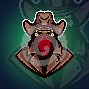 Vector Illustration cowboy logo mascot with red mask for teammate