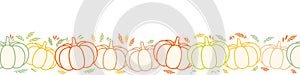 Vector illustration with cozy pumpkins. Horizontal seamless pattern, cute squash. Thanksgiving background for linen, textiles,