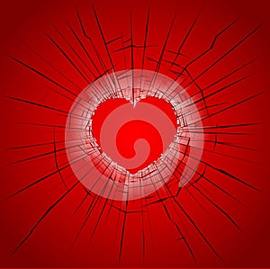 Cracks on broken glass on heart pattern illustration