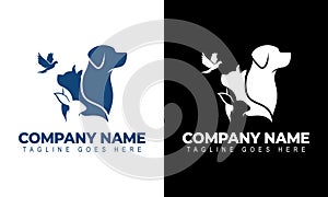 Vector illustration of creative logo design graphics. Dog, Rabbit, Bird vector template on black and white background