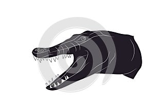 Vector illustration of a crocodile portrait, drawing silhouette