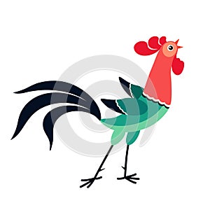 Vector illustration of crowing cartoon rooster