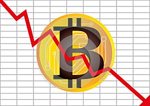 Vector illustration of cryptocurrency bitcoin bankrupt and insolvent concept