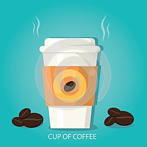 Vector illustration of cup of coffee cup of coffee with beans