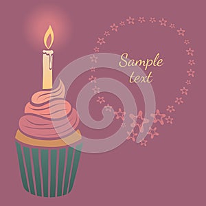 Vector illustration with cupcake and candle.