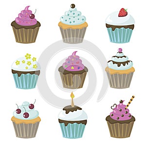 vector illustration with cupcakes