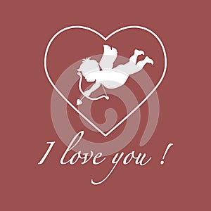 Vector illustration with cupid archery. Love symbol. Valentine`s Day. Design for party card, banner, poster or print