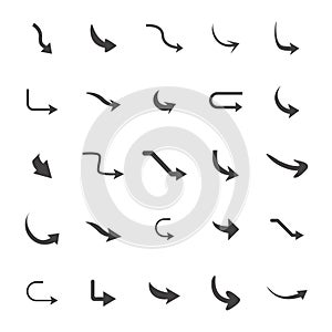 Vector illustration of curved arrow icons. 25 curved arrow icons set