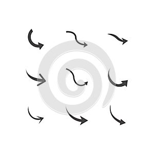 Vector illustration of curved arrow icons. 9 curved arrow icons set